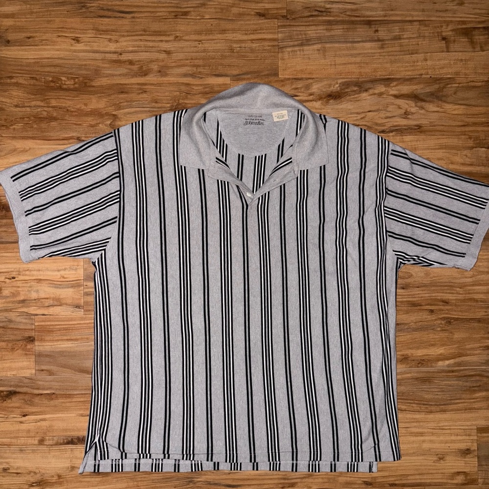 St. John's Bay Black and Gray Striped Polo Shirt 3ΧL